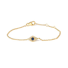Load image into Gallery viewer, 10K Yellow Gold Blue Sapphire and Diamond Accent Evil Eye Station Link Bracelet (H-I Color, I1-I2 Clarity) - Size 7"