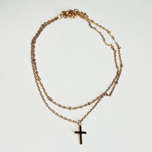 Load image into Gallery viewer, Rose Gold Tone Cross Dangle Double Wrap Stainless Steel Ankle Bracelet