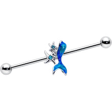 Load image into Gallery viewer, 14G Blue Gem Blue Mermaid Tail Star Industrial Barbell 38mm