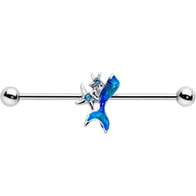 Load image into Gallery viewer, 14G Blue Gem Blue Mermaid Tail Star Industrial Barbell 38mm