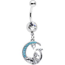 Load image into Gallery viewer, Clear Blue Gem Mermaid Whale Rider Moon Dangle Belly Ring