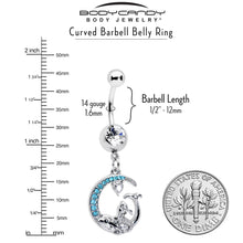 Load image into Gallery viewer, Clear Blue Gem Mermaid Whale Rider Moon Dangle Belly Ring