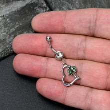 将图片加载到图库查看器,Clear Gem Palm Tree Love Heart Dangle Belly Ring