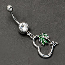将图片加载到图库查看器,Clear Gem Palm Tree Love Heart Dangle Belly Ring