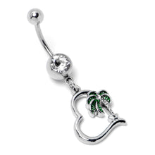 将图片加载到图库查看器,Clear Gem Palm Tree Love Heart Dangle Belly Ring
