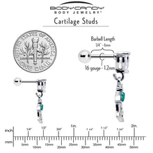 Load image into Gallery viewer, 16G 1/4 Clear CZ Gem Heart And Rose Dangle Cartilage Earring