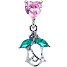 Load image into Gallery viewer, 16G 1/4 Pink CZ Gem Heart And Rose Dangle Cartilage Earring