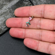 Load image into Gallery viewer, 16G 1/4 Pink CZ Gem Heart And Rose Dangle Cartilage Earring