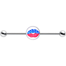 Load image into Gallery viewer, 14G Inlay Patriotic Kissy Lips Industrial Barbell 38mm