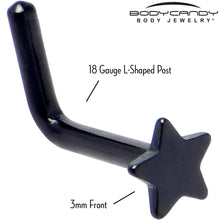 Load image into Gallery viewer, 18G 1/4 Black ASTM F-136 Implant Grade Titanium Star End L Shape Nose Ring