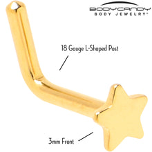 Load image into Gallery viewer, 18G 1/4 Gold Tone ASTM F-136 Implant Grade Titanium Star End L Shape Nose Ring