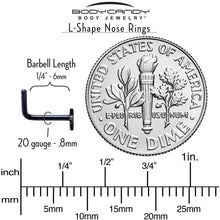 Load image into Gallery viewer, 20G 1/4 Black ASTM F-136 Implant Grade Titanium Star End L Shape Nose Ring