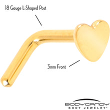 Load image into Gallery viewer, 18G 1/4 Gold Tone ASTM F-136 Implant Grade Titanium Heart End L Shape Nose Ring