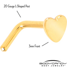Load image into Gallery viewer, 20G 1/4 Gold Tone ASTM F-136 Implant Grade Titanium Heart End L Shape Nose Ring