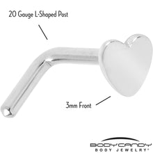 Load image into Gallery viewer, 20G 1/4 ASTM F-136 Implant Grade Titanium Heart End L Shape Nose Ring