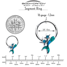 Load image into Gallery viewer, 16G 3/8 Blue Gem Green Mermaid Tail Stars Hinged Segment Ring