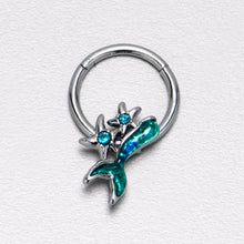 Load image into Gallery viewer, 16G 3/8 Blue Gem Green Mermaid Tail Stars Hinged Segment Ring