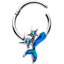 将图片加载到图库查看器,16G 3/8 Blue Gem Blue Mermaid Tail Stars Hinged Segment Ring