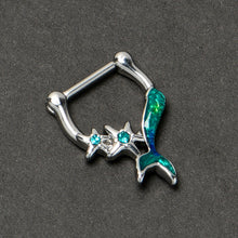 Load image into Gallery viewer, 16G 5/16 Blue Gem Green Mermaid Tail Stars Cartilage Clicker
