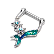Load image into Gallery viewer, 16G 5/16 Blue Gem Green Mermaid Tail Stars Cartilage Clicker