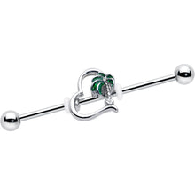 Load image into Gallery viewer, 14G Clear Gem Palm Tree Love Heart Industrial Barbell 38mm
