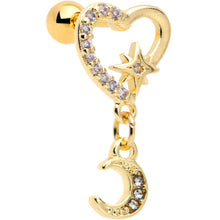 将图片加载到图库查看器,16G 1/4 Clear CZ Gem Gold Tone Heart Moon Dangle Cartilage Earring
