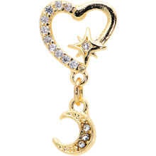 将图片加载到图库查看器,16G 1/4 Clear CZ Gem Gold Tone Heart Moon Dangle Cartilage Earring