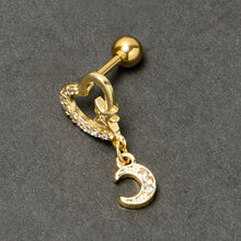 将图片加载到图库查看器,16G 1/4 Clear CZ Gem Gold Tone Heart Moon Dangle Cartilage Earring