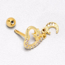 将图片加载到图库查看器,16G 1/4 Clear CZ Gem Gold Tone Heart Moon Dangle Cartilage Earring