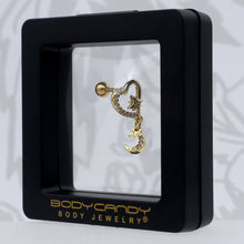 将图片加载到图库查看器,16G 1/4 Clear CZ Gem Gold Tone Heart Moon Dangle Cartilage Earring