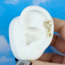将图片加载到图库查看器,16G 1/4 Clear CZ Gem Gold Tone Heart Moon Dangle Cartilage Earring