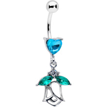 将图片加载到图库查看器,Blue CZ Gem Heart And Rose Dangle Belly Ring