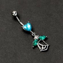 将图片加载到图库查看器,Blue CZ Gem Heart And Rose Dangle Belly Ring