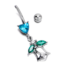 将图片加载到图库查看器,Blue CZ Gem Heart And Rose Dangle Belly Ring