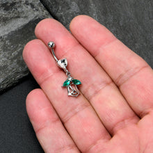 Load image into Gallery viewer, Clear CZ Gem Heart And Rose Dangle Belly Ring