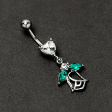 Load image into Gallery viewer, Clear CZ Gem Heart And Rose Dangle Belly Ring
