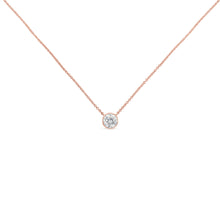 将图片加载到图库查看器,10K Rose Gold 1/3 Carat Round Brilliant-Cut Diamond Modern Bezel-Set Solitaire 16"-18" Pendant Necklace (H-I Color, SI2-I1 Clarity)