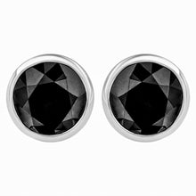 Load image into Gallery viewer, 14K White Gold 1/2 Cttw Round Brilliant-Cut Black Diamond Bezel-Set Stud Earrings with Screw Backs (Fancy Color-Enhanced, I2-I3 Clarity)