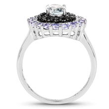 Load image into Gallery viewer, 1.77 Carat Genuine Aquamarine, Black Spinel and Tanzanite .925 Sterling Silver Ring