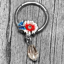 Load image into Gallery viewer, 16G 3/8 Clear Gem Passion Flower Butterfly Hinged Segment Ring