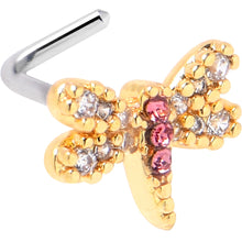 Load image into Gallery viewer, 20G 1/4 Pink Clear Gem Dragonfly Drama L Shape Nose Ring