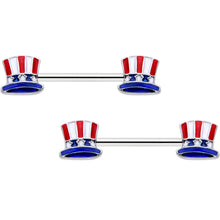 Load image into Gallery viewer, 14G 9/16 Patriotic Top Hat Barbell Nipple Ring Set
