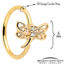 Load image into Gallery viewer, 20G 5/16 Clear Gem Gold Tone Filigree Dragonfly Nose Hoop