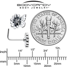 Load image into Gallery viewer, 20G 1/4 Clear CZ Gem Butterfly Blossom White L Shape Nose Ring