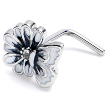 Load image into Gallery viewer, 20G 1/4 Clear CZ Gem Butterfly Blossom White L Shape Nose Ring