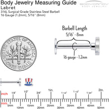 Load image into Gallery viewer, 16G 5/16 Patriotic Uncle Sam Top Hat Labret Monroe Tragus