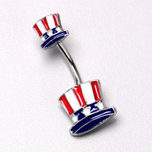 Load image into Gallery viewer, Patriotic Uncle Sam Top Hat Double Mount Belly Ring