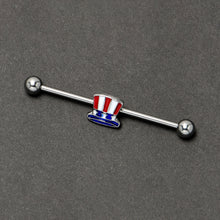 Load image into Gallery viewer, 14G Patriotic Uncle Sam Top Hat Industrial Barbell 38mm