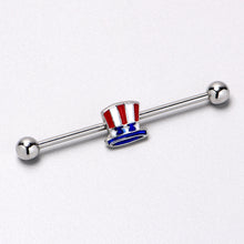 Load image into Gallery viewer, 14G Patriotic Uncle Sam Top Hat Industrial Barbell 38mm
