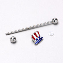 Load image into Gallery viewer, 14G Patriotic Uncle Sam Top Hat Industrial Barbell 38mm